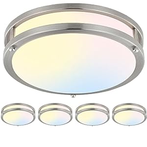 4-Pack 10Inch LED Flush Mount Ceiling Light Fixtures for Kitchen 30W, 5CCT 2700K 3000K 4000K 5000K 6500K, 3200LM Dimmable Ceiling Lights, Bright Ceiling Lamps for Bathroom Stairwell Bedroom, Nickel