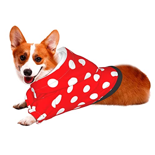 White Polka Dot Dog Hoodies, Pet Clothes Costumes, Red Pets Wear Hoodie Sweatshirts Jacket For Puppy Cat Outdoor Medium #TOP4