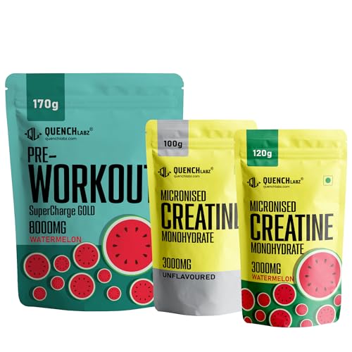 Image of Creatine Unflavoured (100gm) + Creatine Watermelon (120gm) + Preworkout Watermelon (170gm)