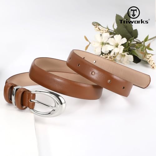 Image of TRIWORKS 2 Pack Women Leather Belt for Jeans Pants Fashion Ladies Faux Leather Belt with Gold Buckle