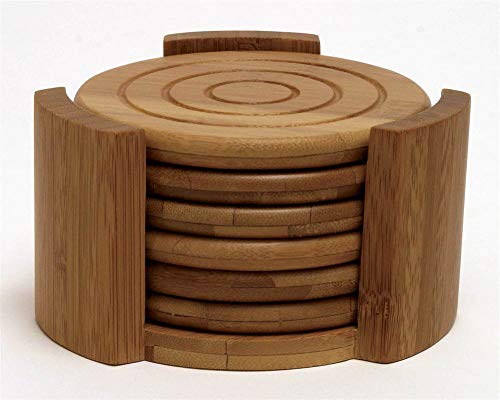 Lipper International Bamboo Wood Round Coasters and...