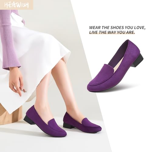 Image of HEAWISH Women's Loafers Slip on Low Heel Shoes,Closed Toe Pumps Dress Shoes,Casual Loafer Work Flats Wedding Shoe