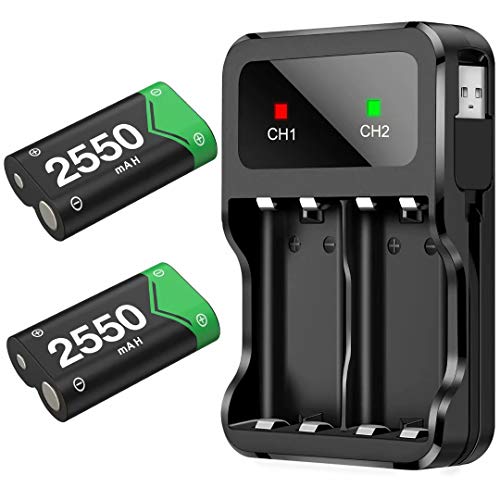 BEBONCOOL Rechargeable Battery Pack for Xbox One Xbox Series X|S, 2x2550mAh Rechargeable Batteries and Fast Battery Charger Station Accessories Kit for Xbox One One S One X Elite Wireless Controller