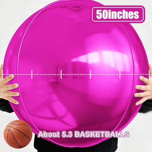 Image of 50 Inch Metallic Hot Pink Round Foil Balloons 3pcs Large Mylar Balloons | Jumbo Giant Helium 4D Ball Balloons for Birthday Party, Graduation, Wedding, Christmas, New Year, Disco Prom Party Decoration