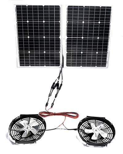 Amtrak Solar ventiladores de ático dual de 10 pulgadas con dos paneles de 50W (100W total) – sistema de ventilación solar silencioso para techo – enfría ático, garaje, cobertizo, casa – a prueba de agua, plug & play, fabricado en EE. UU. miniatura 1