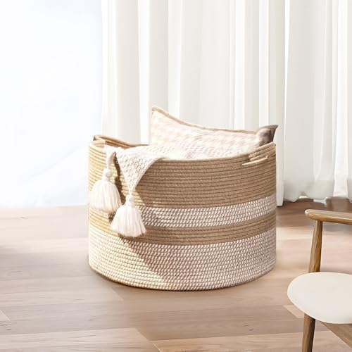 Catálogo para Comprar On-line Cestas del mes. 45 Cuthuy Cesta de Manta, Cesta de Almacenamiento Tejida Decorativa para la Sala de Estar Contenedores De Juguetes, Almohadas, Ropa (Marrón-W50)