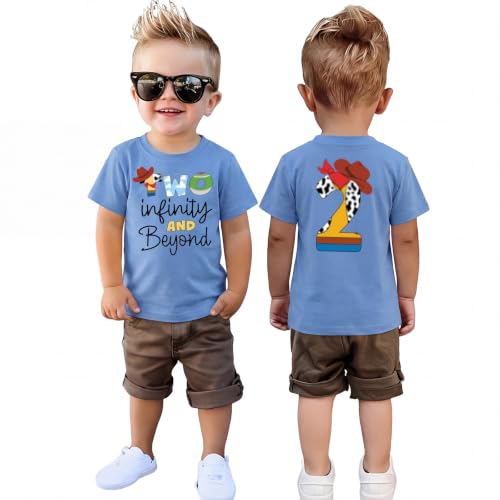 GLIGLITTR 2nd Birthday Shirt Boy Two Infinity Tshirt 2 Year Old Toddler Boy Second Bday Party Outfit Cartoon Short Sleeve Top(Blue 2T)