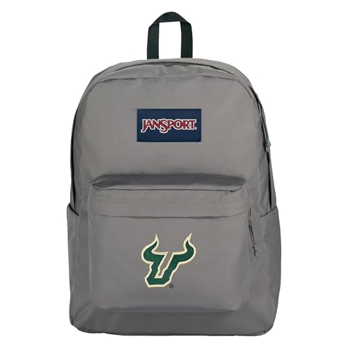 Image of JanSport NCAA Officially Licensed Backpack, USF Bulls, Superbreak Plus with Padded 15'' Laptop Sleeve, Spacious Computer Bag for Men & Women, Durable Daypack with Bottle Pocket, Graphite Grey