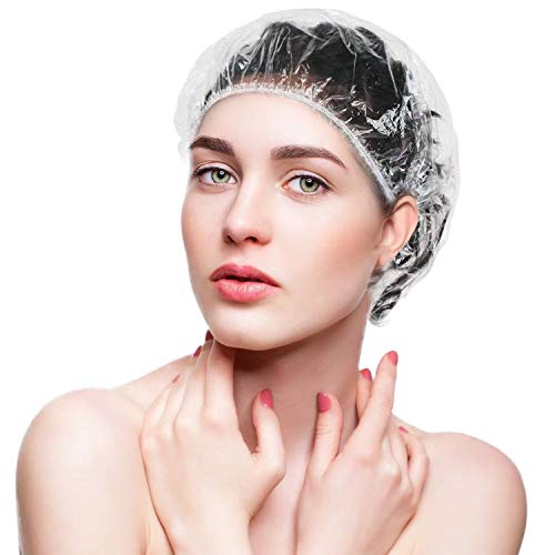 Shower Cap Disposable, METLUCK 100 PCS Bath Caps Large Thick Clear Waterproof Plastic Elastic Hair Bath Caps for Women Kids Girls, Travel Spa, Hotel and Hair Salon, Home Use
