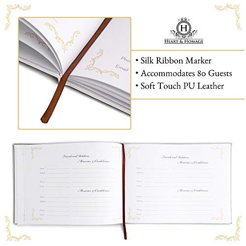 Heart & Homage Funeral and Memorial Guest Sign-in Book | PU Leather Hardcover, Large - Beautiful | Celebration of Life Registration Books | 80 Guests (White)