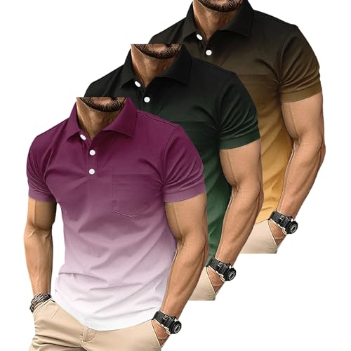 3 Pack Men's Polo Shirts Manches Courtes Casual Polo T-Shirt Color Block Slim Fit Golf Shirts avec Poche (FR/ES, Alpha/Lettres, 4TG, Taille Normale, Taille Normale, #9)