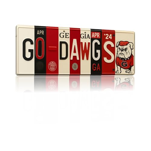 Georgia Bulldogs Go Dawgs License Plate Sign - Metal Wall Art 16x6 Inch Aluminum - Red Black - SEC UGA Fan Cave Dorm Room Decor - UV-Resistant Ready to Hang College Wall Sign