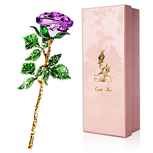 SWEETIME Kristall Rosen mit Geschenkbox K9 Kristallrose 3D Glasrose Ewige Blume Ewige Rose Geschenke für sie verzauberte Rose Blume zum Muttertag Hochzeit Jahrestag Valentinstag Weihnachten(Lila)