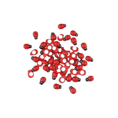 Weenwill Coccinelle Decoration en Bois,100 pièces Rouge Mini Coccinelles Autocollantes 8 * 11mm Décorations Miniatures en Résine Coccinelle pour Loisirs...