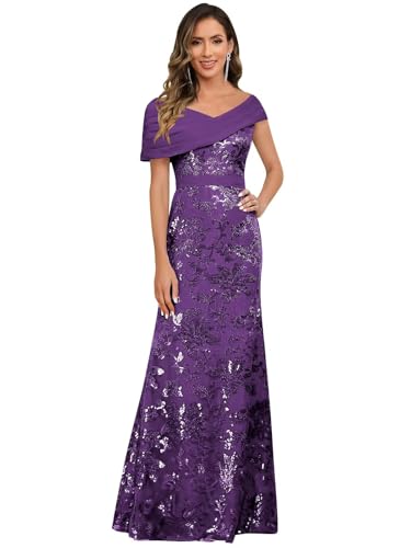 Image of VCCICANY Sequin Mermaid Mother of The Bride Dresses for Women Chiffon Off Shoulder Ruched Long Formal Evening Gowns
