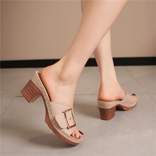 Sandales à talons bloc beige la solution pour marcher sans douleur avec bout ouvert - 2