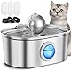 NXPZ Katzenbrunnen Edelstahl Trinkbrunnen für Katze, 3.2L Ultraleiser Edelstahl Trinkbrunnen, mit Wasserstandsfenster und LED Licht, Mehrfachfilterung, Angebot 3 Aktivkohlefilter Filter + 3 Sponges