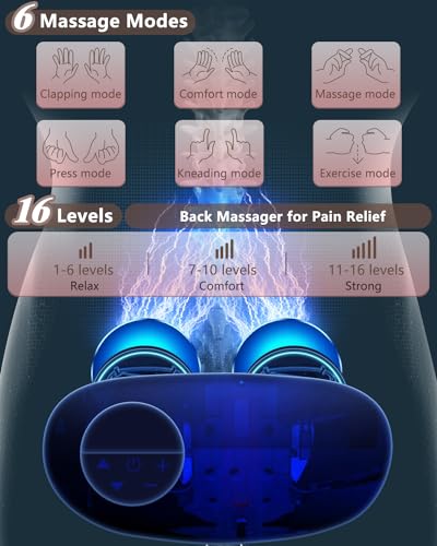 Back Massager with Heat-Heating Pad for Back Pain Relief,Lower Back Massager Abdominal Belly Massagers with 6 Massage,16 Intensity&3 Heated,Cordless Personal Travel Wrap Belt Gifts for Men and Women