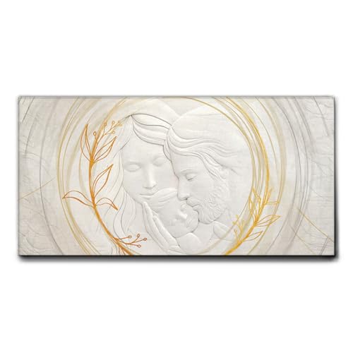 Giallobus - Quadro - 22 - Capezzale Moderno per la casa - Sacra Famiglia - Tela Canvas Telaio Premium Alto Spessore - 140x70 - Pronto da Appendere - Quadri Moderni per la casa