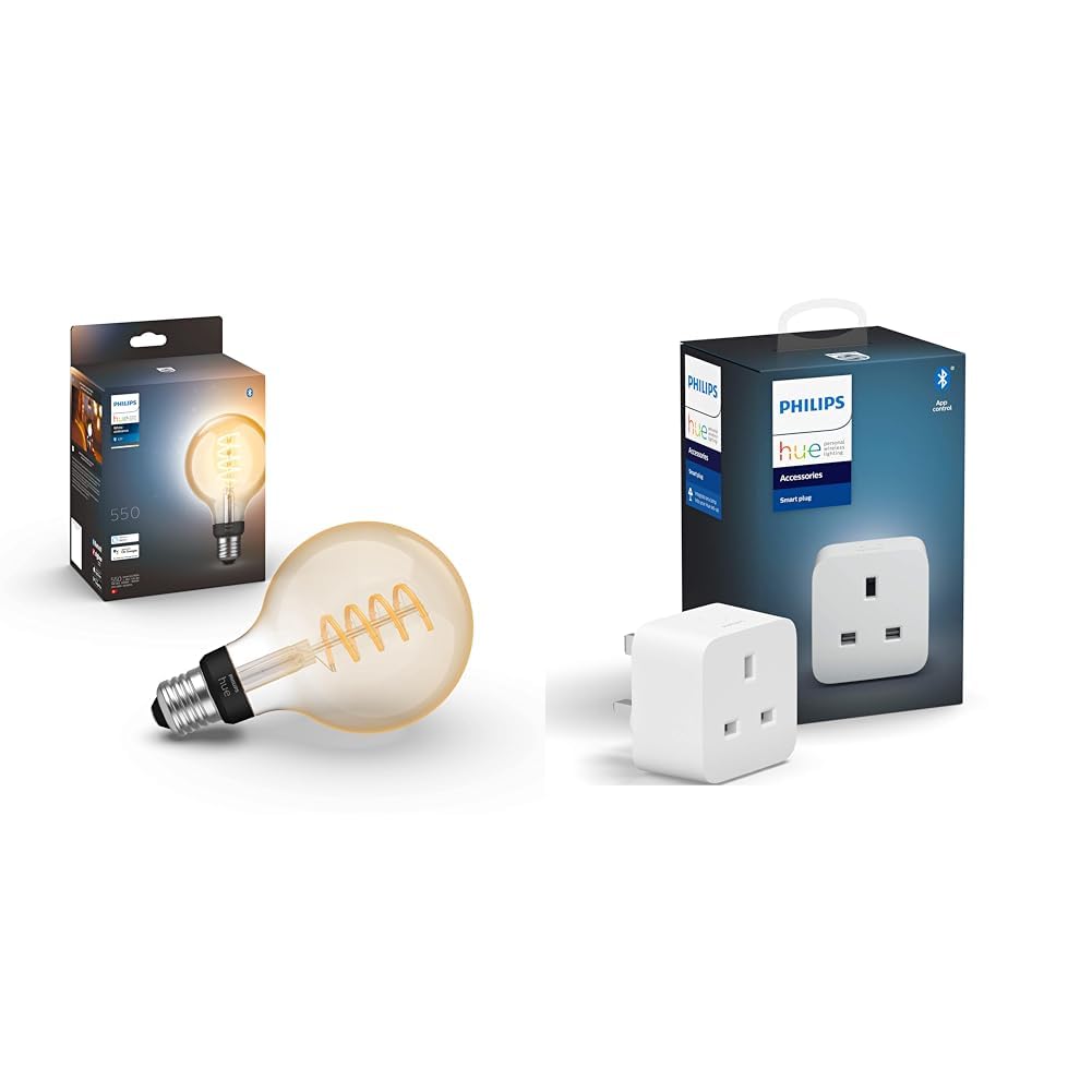 Philips Philips Hue White Ambiance Filament Single Smart LED Globe [E27 Edison Screw] - 550 Lumens. Works & Smart Plug for Smart Home Automation. Works
