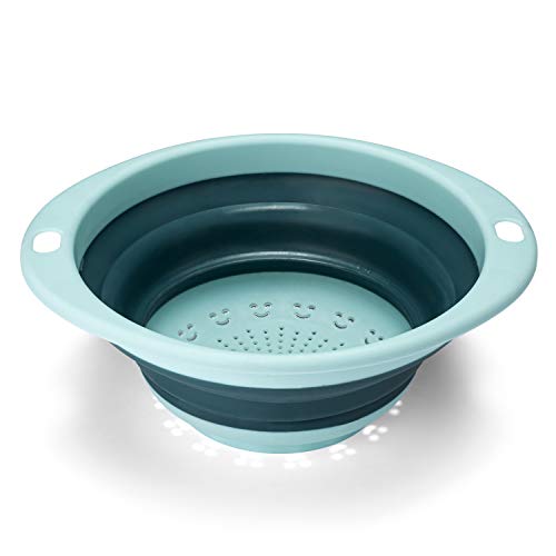 Tabla de cortar rectangular de bambú con colador y soporte para teléfono miniatura 4