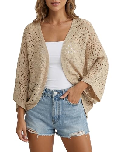Image of Womens Crochet Cardigan Lightweight Summer 3 /4 Sleeve Cover Up