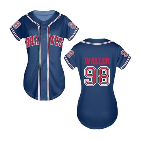 98 Baseball Jersey Shirt Women Fan Tshirts Country Vintage Jersey Button Down Short Sleeve Tops Active Shirts Blue