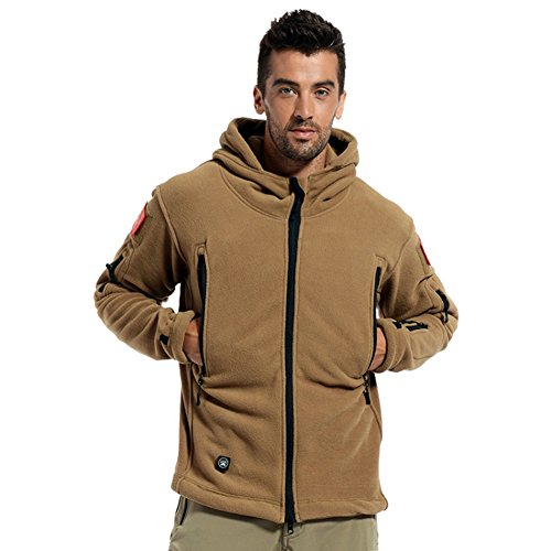 Refire Gear Men's Warm Military Tactical Sport Fleece Hoodie Jacket,Khaki,X-Large #TOP4