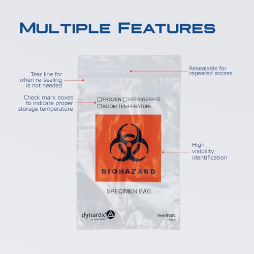 Image of Dynarex LabChoice Specimen Bags - 6 inch x 9 inch - 1.8 mil Thickness - Resealable with Paperwork Pouch - Checkmark Boxes for Temperature Indication - 100 per Bag, 10 Bags per Case