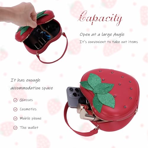 KUANG! Cute Strawberry Purse Heart Shaped Shoulder Bag Girls Fashion Handbag Crossbody Fruit Bag4
