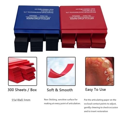 Image of Dental Articulating Paper Strips, YOUYA DENTAL 300 SheetsThin Test Papers Articulating Paper & Film for Accurate Occlusal Bite Adjustment Testing, Dental Restoration Oral Care Supplies -55x18mm(red)