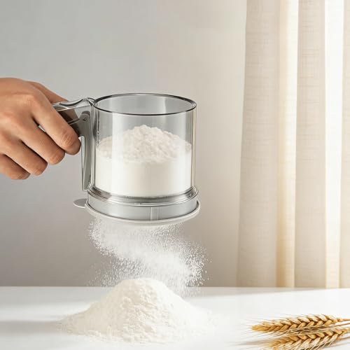3 Cup Flour Sifter, Sifter for Baking Sifter Handheld Baking Sieve Food-Grade Double-Filter Stainless Steel Flour Sifter Non-Rust Sifter used for Rapid Screening of Flour Apricot Flour Sugar Powder by TINSKY - Image 5