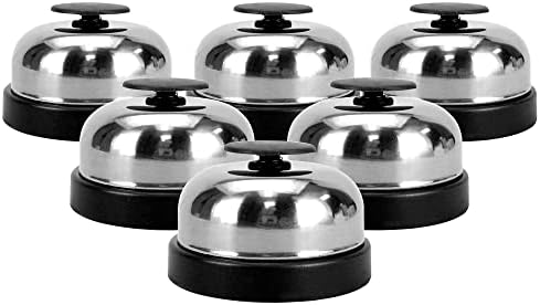 Set Of 6 Black Service Counter Call Bells - Desk Bells For Hotel, Restaurant, Office Reception, 3" Diameter Base