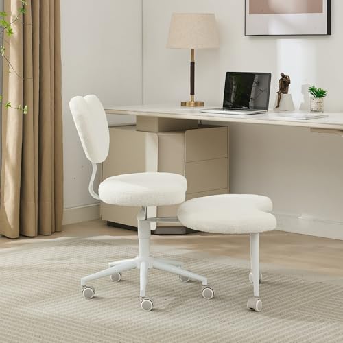 Image of Active Sitting Revolution Office Chair - Cross-Legged & Kneeling Positions, 4.2 inch Thick Cushion, 360 Footstool, 250lbs Weight Support, Home Office /Yoga /Meditation (Teddy, Ivory)