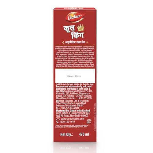 Image of Dabur Oil Ayurvedic Cool King Thanda Tel - 470ml | Power of 11 Ayurvedic Herbs | Relaxing & Refreshing Cooling Effect | Relieves Headache, Fatigue, Sleeplessness & Stress | Suitable for Men & Women