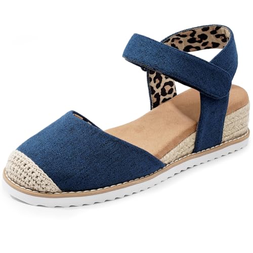 Dodow Womens Espadrilles Wedge Sandals Closed Toe Mid Heel Ankle Strap Dress Sandals