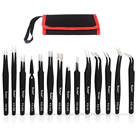 Kaisi 14 PCS Precision Tweezers Set, ESD Tweezer Set, Anti-Static Stainless Steel Tweezers Set for Craft, Jewelry, Electronics, Laboratory Work Cover