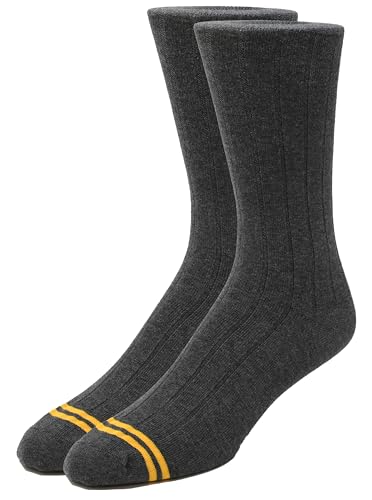 Men's Combed Cotton Socks, Seamless Toe, Flat Knit or Ribbed, Crew Length, Black, Navy or Brown Charcoal Gray Ribbed 1PK (2 Pairs)