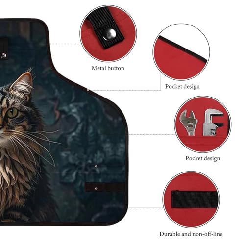 Delantal de trabajo con diseño de gato y bolsillos ajustable miniatura 3