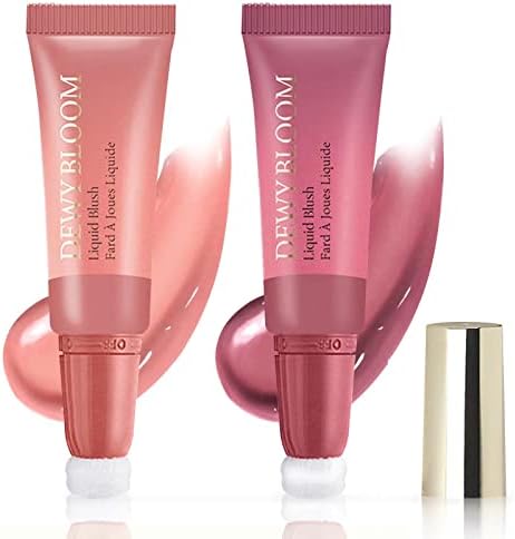 NewBang 2 Colors Liquid Blush Beauty Wand With Cushion Applicator Soft Cream Blush Rouge Stick For Cheek Tint Dewy Hazy Matte Natural Blendable Weightless Moisturizing Blush(Nude Pink&Cherry Rose)