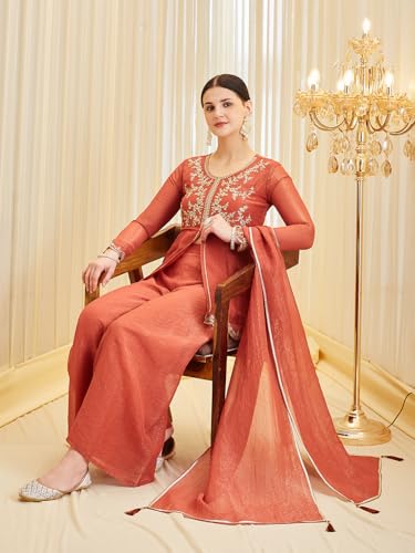 Image of MOKOSH Women's Silk Embroidered Peplum Kurta Sharara with Dupatta | Kurta Set | Ethnic Wear |Round Neck Full Sleeve Kurta | 3 Piece Outfit |Embroidered