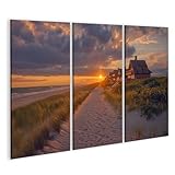 islandburner Prime Bild auf Leinwand Sonnenuntergang am Strand mit Häusern für Wohnzimmer Strandliebhaber Ferienwohnungsvermietung Bilder Wandbilder Poster