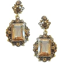 Victorian Art Deco Antique Vintage Retro Style Honey Amber Champagne Citrine Rhinestone Bridal Bridesmaid Wedding Prom Dangle Earrings