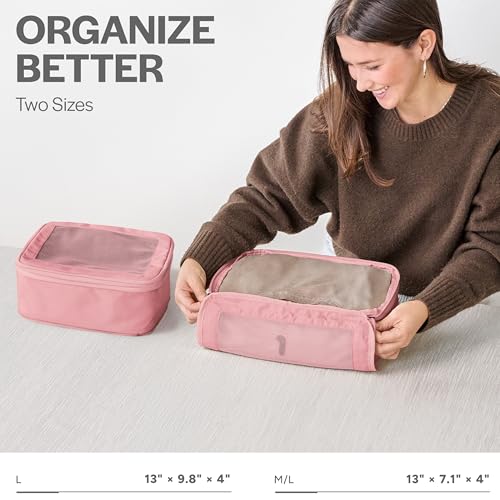 Image of Aerotrunk Compression Packing Cubes for Travel - Luggage Organizer Bags - Double Zipper Packing Cubes for Suitcases (2-Pack, Rose)