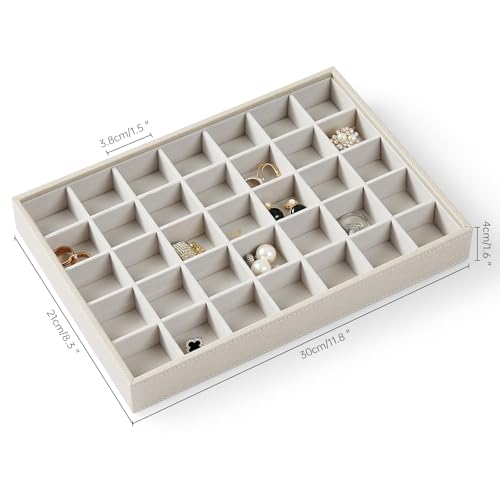 VEE&CO. jewelry organizer stackable jewelry tray,Drawer Display jewelry box,for Necklace Rings Bracele earring organizer,women jewelry organizers and storage,35 Grid Grey