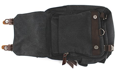 Jiao Miao Canvas Shoulder Backpack Travel Rucksack Sling Bag Cross Body Messenger Bag,180308-Black #TOP3