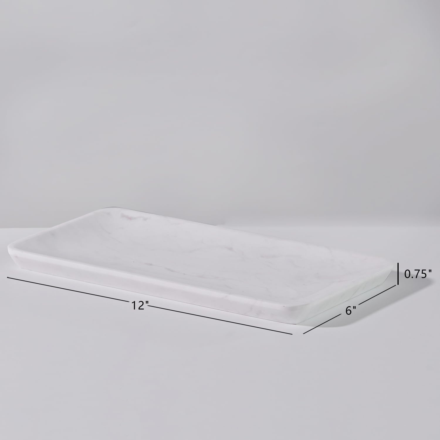 Natural Organic White Marble Vanity Tray for Bathroom , Jewelry Storage Catchall Tray, Elegant Texture 12 x 6 x 0.75 Inch Countertop Organizer for Dresser, House Warming Gift, Home Decor