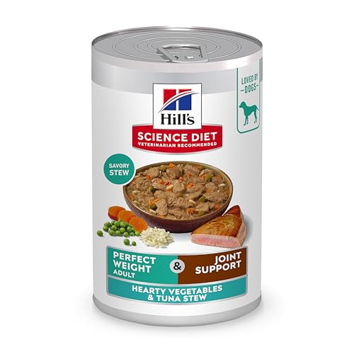 Hills Science Diet Adult Perfect Weight & Joint Support Wet Dog Food Hearty Vegetables and Tuna Stew 12.5 oz. Cans 12-Pack