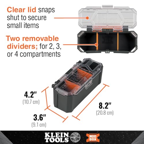 Klein Tools 54815MB MODbox Parts Bin, Modular Tool Storage System Side Mounting Accessory, Easy One-Handed Attachment, Clear Lid