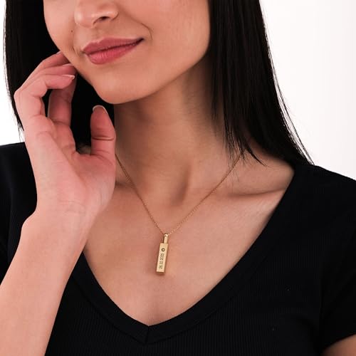 14K Gold Vermeil Personalized Cremation Urn Necklace, Pet Ash Holder Pendant, Memorial Necklace for Pet Loss, Vertical Bar Memorial Necklace2